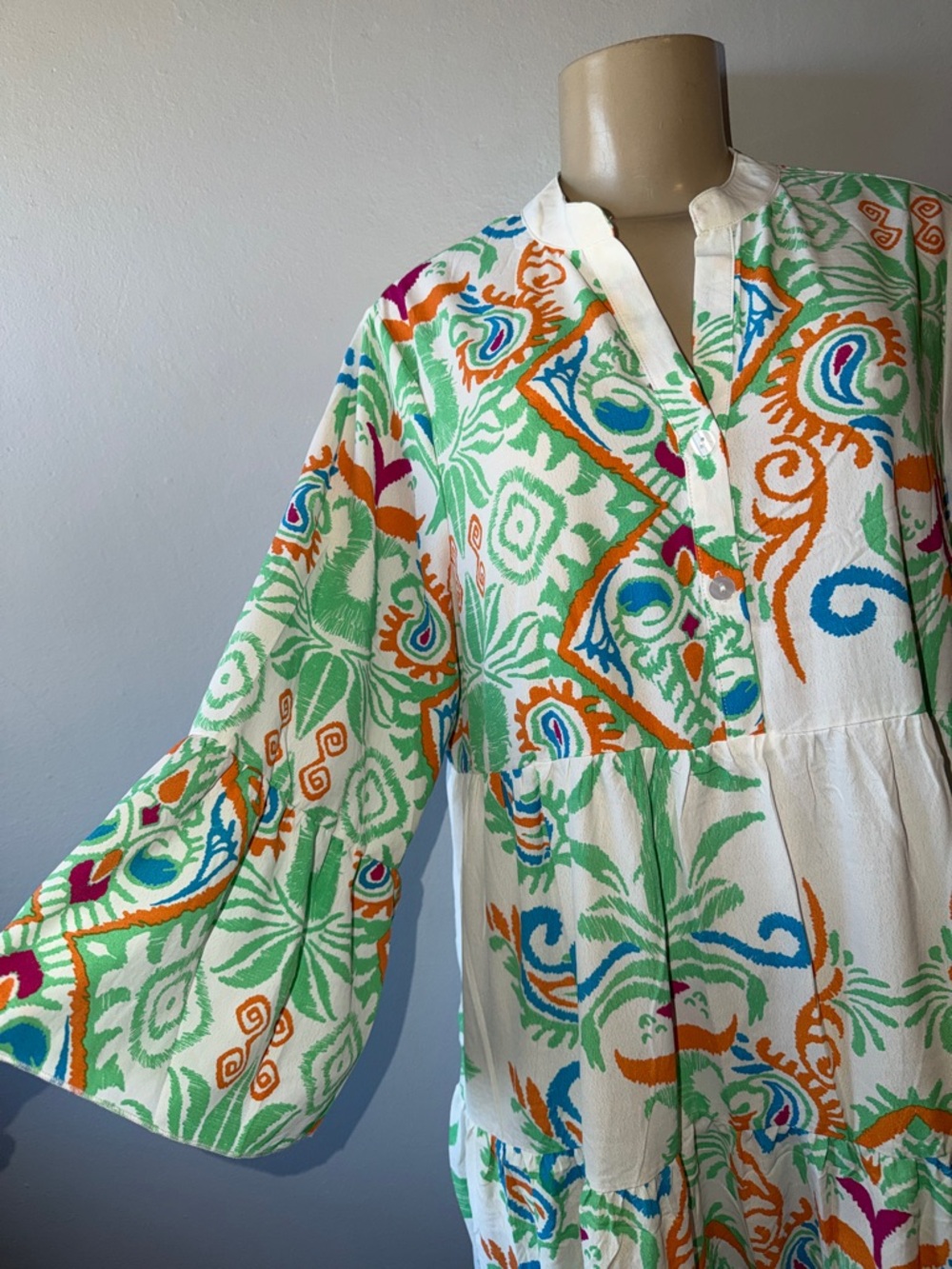 White Floral Multicolor Tiered Tunic Dress - Picture 3 of 7